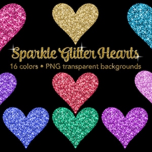 Sparkle Glitzer Herzen Clipart-Set, PNG, Transparenter Hintergrund, Scrapbooking, Kartenherstellung, Collagenherstellung, persönliche und kommerzielle Nutzung