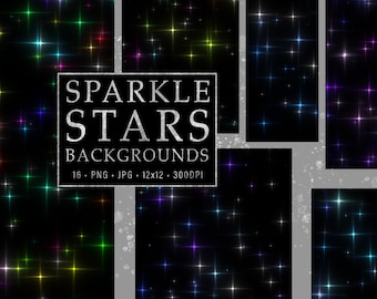 Sparkle Stars Backgrounds, Digital Papers, Textures, Patterns, Scrapbooking, Clipart, Personal and Commercial Use