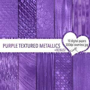 Purple Textured Metallics Digital Papers + BONUS Pattern Files, Seamless, Textures, Backgrounds, Clipart, Personal & Commercial