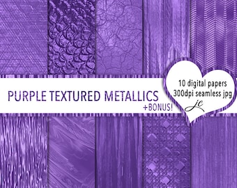 Purple Textured Metallics Digital Papers + BONUS Pattern Files, Seamless, Textures, Backgrounds, Clipart, Personal & Commercial