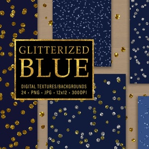 Glitterized Blue, Digital Papers, Seamless, Textures, Backgrounds, Scrapbooking, Clipart, Personal and Commercial Use