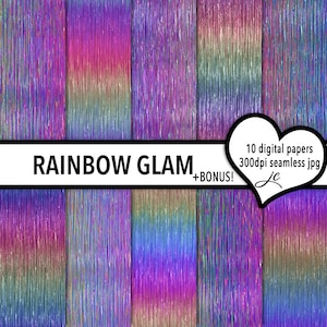 Digitala papper med regnbågsglamour: Sömlösa metalliska texturer (JPG + Photoshop-mönster)