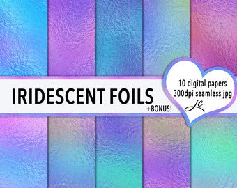 Feuilles iridescentes Papiers numériques + fichiers de motifs BONUS, sans couture, textures, arrière-plans, clipart, utilisation personnelle et commerciale