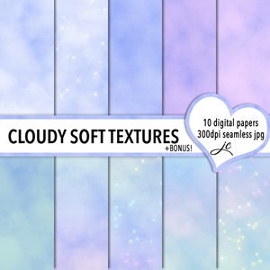 Cloudy Soft Textures Digital Papers + BONUS Photoshop Pattern File, Seamless, Backgrounds, Scrapbooking, Clipart, Personal & Commercial Use