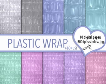 Plastic Wrap Digital Papers + BONUS Photoshop Pattern File, Seamless, Textures, Backgrounds, Clipart, Personal and Commercial Use