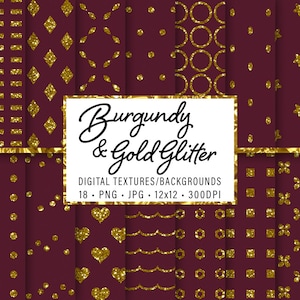 Modelli glitterati bordeaux e oro, carte digitali, senza cuciture, trame, sfondi, scrapbooking, clipart, uso personale e commerciale