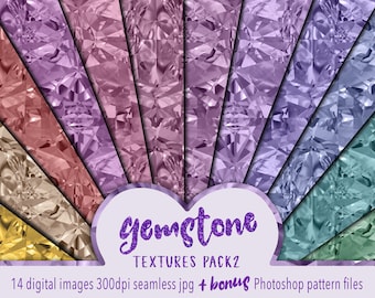 Crystal Gemstone Digital Papers Pack 2 + BONUS Photoshop Pattern Files, Jewel Textures, Backgrounds, Clipart, Personal and Commercial Use