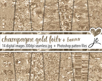 Champagne Gold Foil Textures: Seamless Digital Paper (Photoshop Pattern)