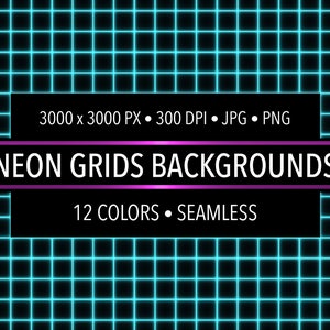Neon Grids Backgrounds Digital Papers + BONUS Photoshop Pattern Files, Seamless, Textures, Backgrounds, Personal & Commercial Use