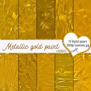 Metallic Gold Paint Digital Papers + Bonus Photoshop Pattern Files, Seamless, Textures, Backgrounds, Clipart, Personal and Commercial Use