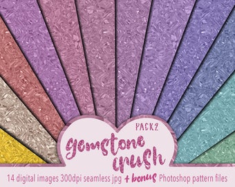 Gemstone Crush Digital Papers Pack 2 + BONUS Pattern Files, Seamless, Texturas de joyas, Fondos, Clipart, Uso personal y comercial