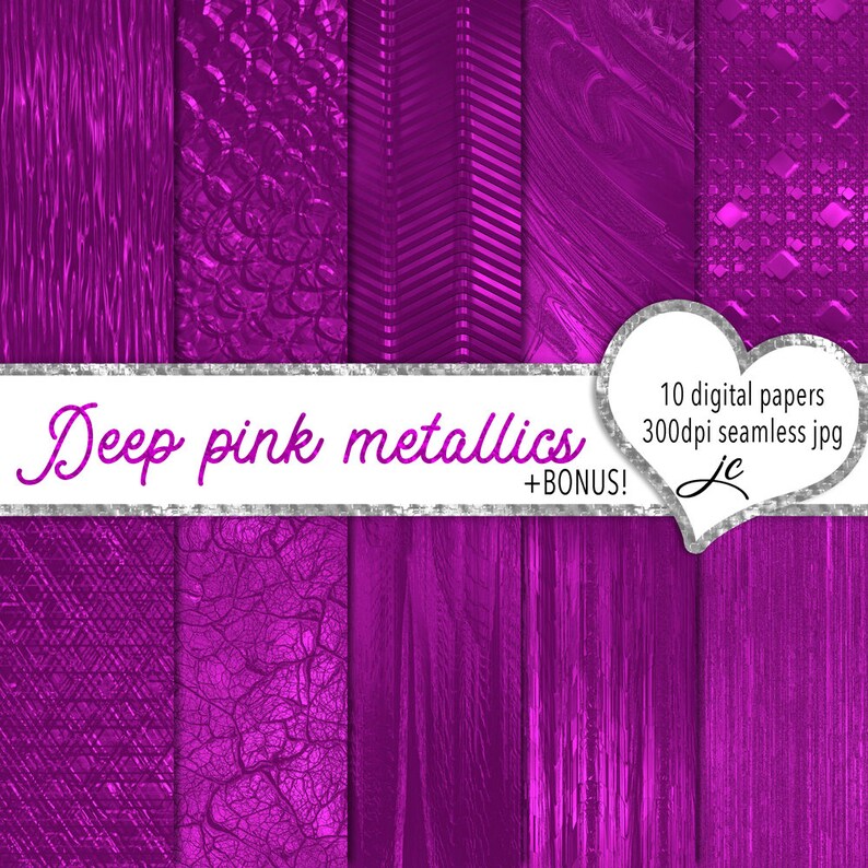 Deep Pink Metallic Textures: Seamless Digital Paper (JPG + Photoshop ...