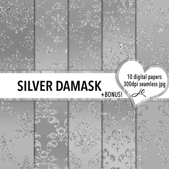 Metallic Silver Paint Digital Papers Bonus Pattern Files, Seamless,  Textures, Backgrounds, Clipart, Personal and Commercial Use 