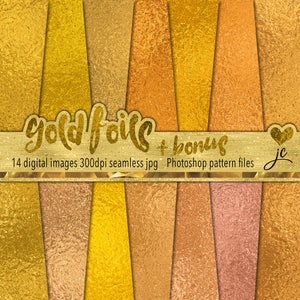 Gold Foil Textures: Seamless Digital Paper (JPG, Photoshop .pat)