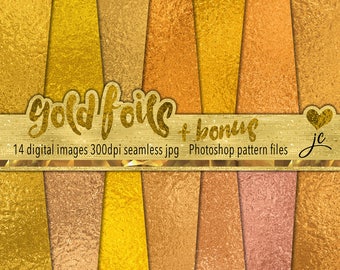 Gold Foil Textures: Seamless Digital Paper (JPG, Photoshop .pat)