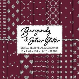 Modelli Glitter bordeaux e argento, documenti digitali, senza soluzione di continuità, texture, sfondi, scrapbooking, clipart, uso personale e commerciale