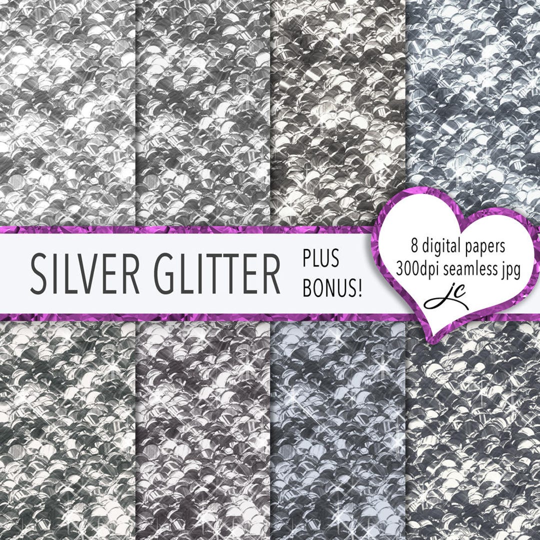Silver Glitter Textures: Seamless Digital Paper (JPG + Photoshop ...