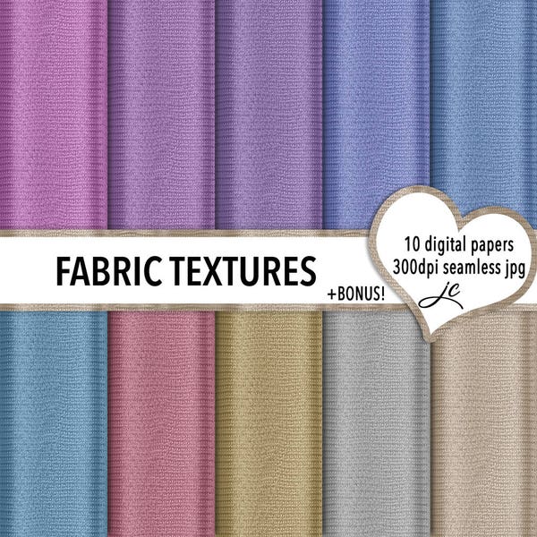 Fabric Textures Digital Papers + BONUS Photoshop Pattern Files, Seamless, Clipart, Scrapbooking, Backgrounds, Personal & Commercial Use