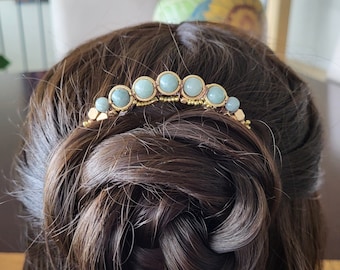 Burmese Jade Hair Comb Fork: Handmade Green Beaded Wire Wrap