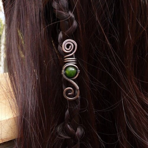 Copper Dreadlock Bead: Wire Wrapped Jade Loc Cuff - 8mm