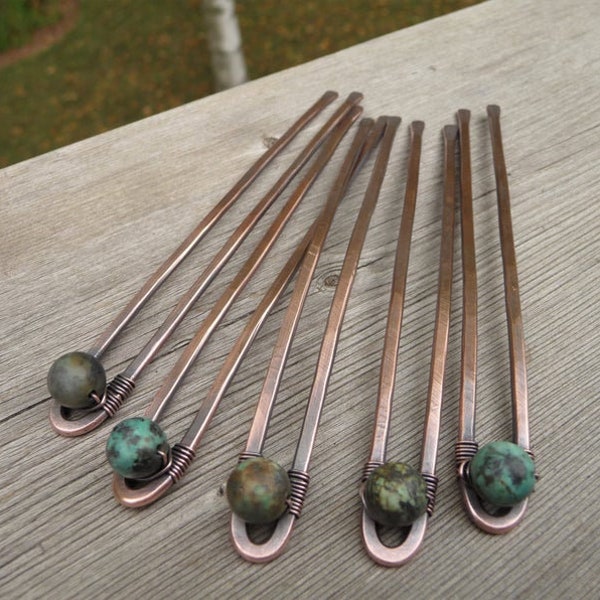 Set of 5 mini french pins for buns and chignon updos, hair forks, hair accessories for women, unique hairpins u shape pin metal copper stick