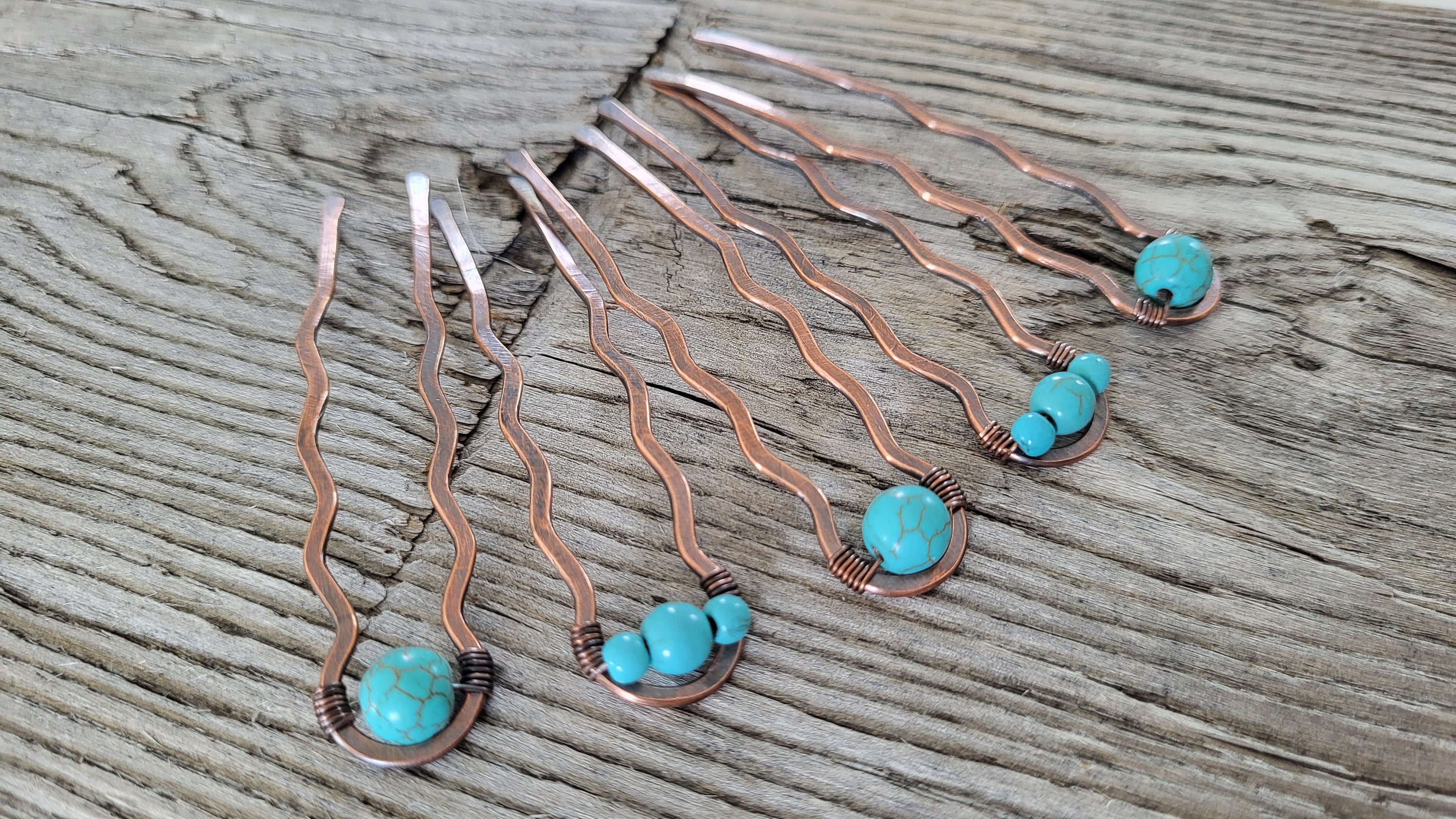 Turquoise Howlite Hair Pins Turquoise Stone Hair Clip: Boho Barrette with Dyed Howlite  main image 2