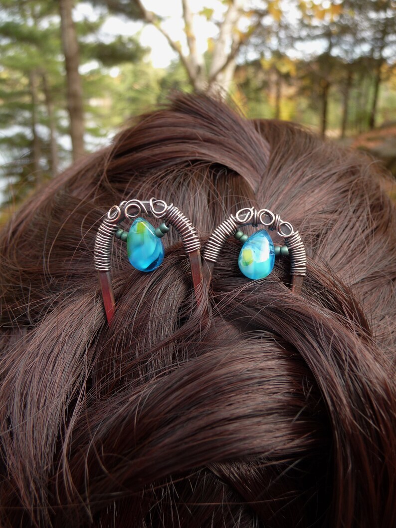 Hair Fork Sticks Set Of 2 Hair Pin Turquoise Hair Accessories Etsy