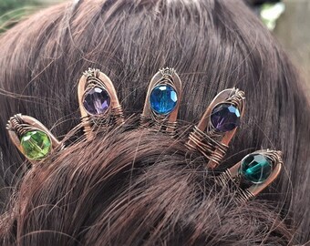 set of 5 hair pins with sparkly jewel tones, bun pin holder, multi-color hairpin stick, decorative bun accessories for women, wire wrap pins