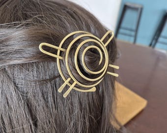 Mini Spiral Hair Bun Cover/Barrette - Brass or Copper Metal - 2 sizes