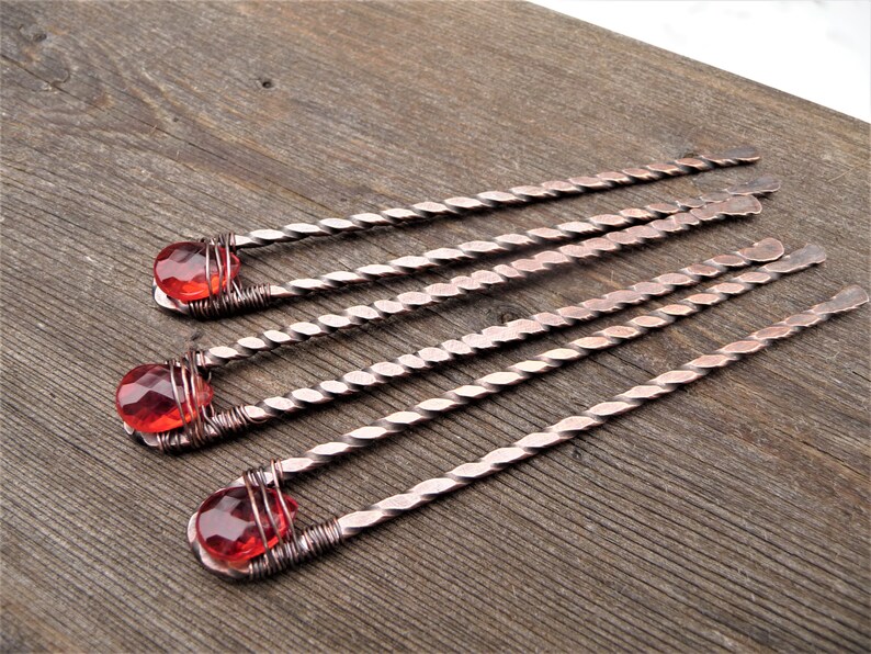 Copper Hair Pins Set of 3 Metal Hair Fork Stick Bun Holder Etsy