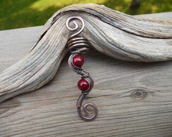 dread loc bead, copper hair bead, dreadlock beads 8mm, hair jewelry for braids, wire wrapped jewelry, viking hair beads, loc cuff, red dread