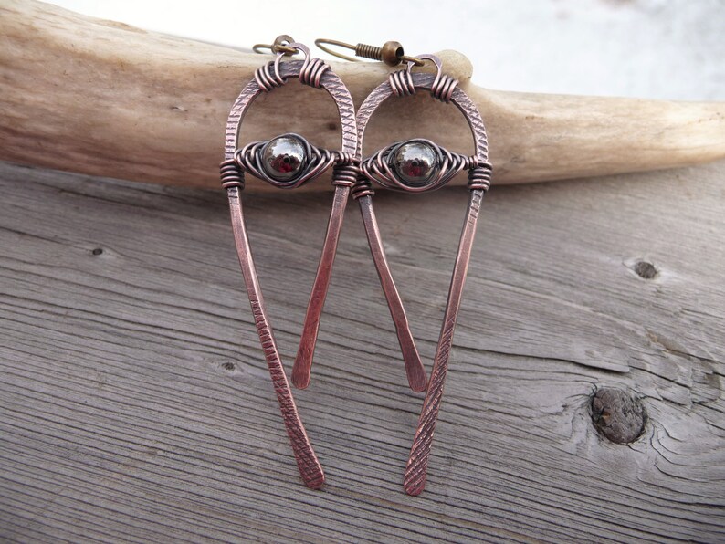 Long Copper Wire Wrap Earrings Wire Wrapped Jewelry Mixed Etsy