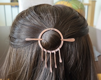 small 1.5 inch hair barrette, hair clip, handcrafted forged strong copper metal, hair accessories for thin hair, hair pins, unique