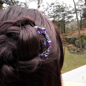 Horquilla para el pelo con cuentas de amatista, horquilla de cobre, accesorio para moño