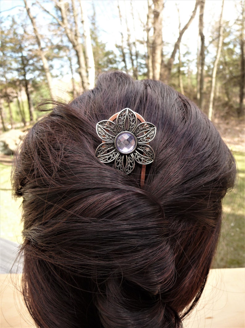 Hair Fork Stick Silver Flower Hair Pin Hair Accessory For Etsy