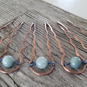 set of 5 mini hair pins for buns and updos, strong and sturdy, copper metal hair accessories, bun holder, small fork stick, large bobby pins