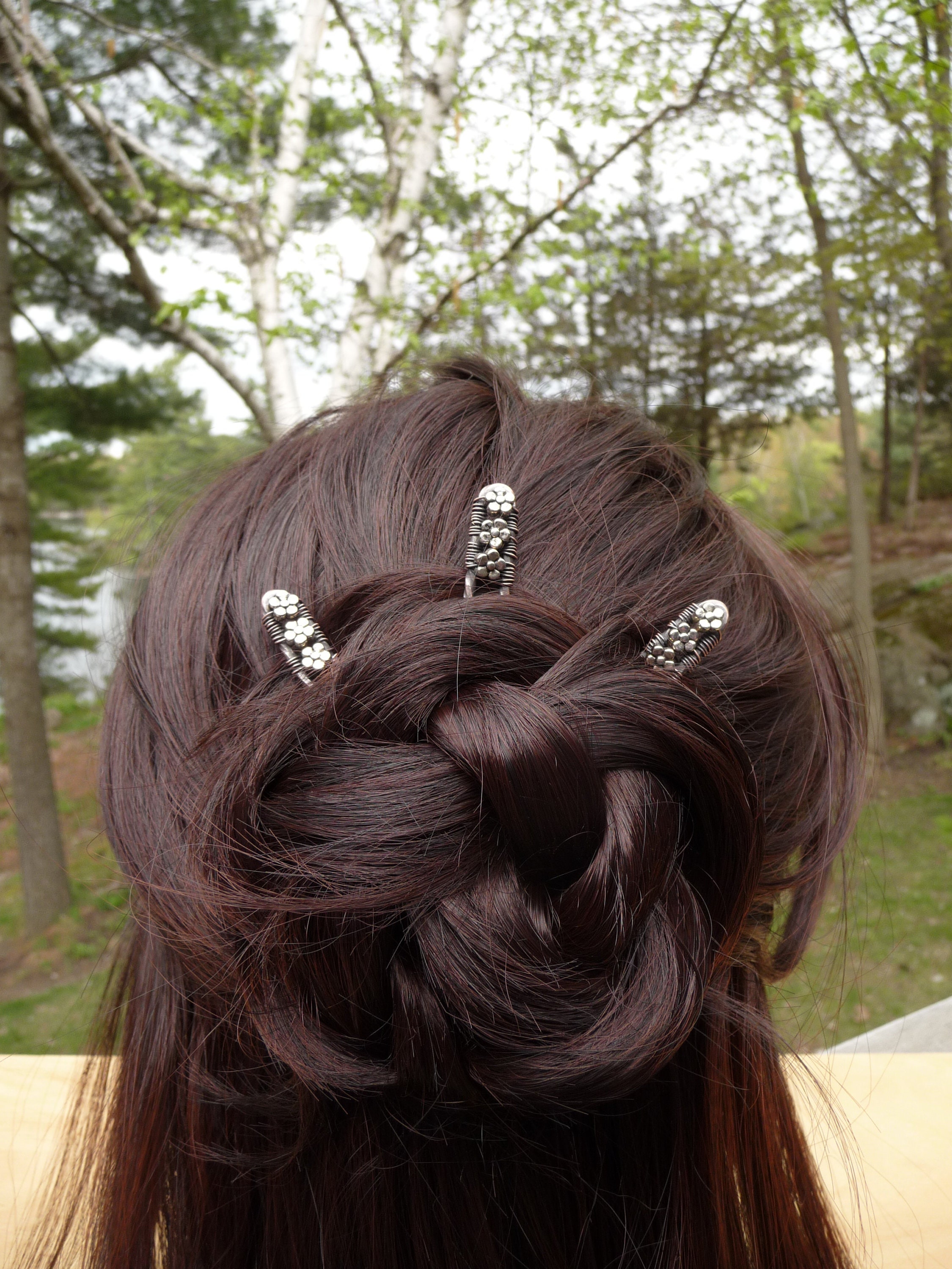 Metal French Hair Pins Set of 3 Copper Hair Fork Silver Etsy UK