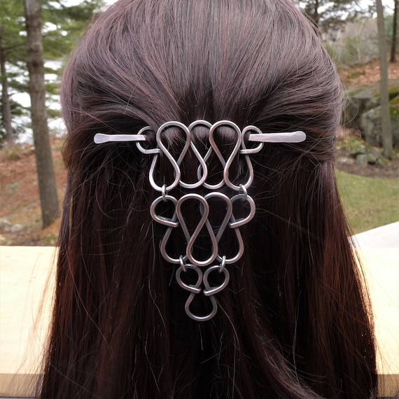 Celtic Hair Clip Barrette With Stick, Unique Medieval Metalwork