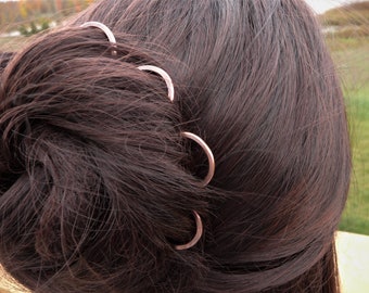 Copper Hair Pins for Buns, 3-Inch Hair Forks, Set of 5