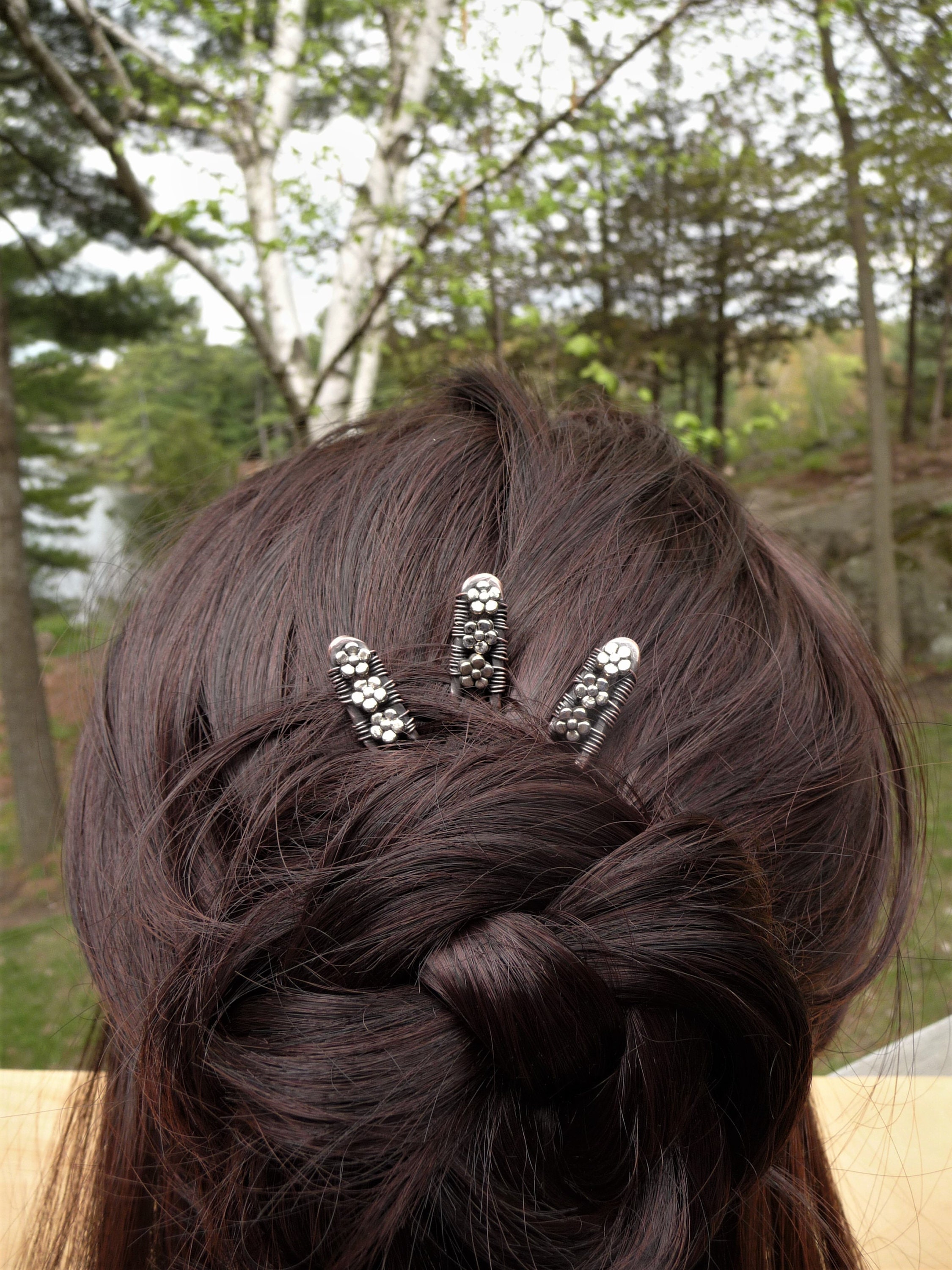 Metal French Hair Pins Set of 3 Copper Hair Fork Silver Etsy UK