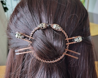 Handmade Copper Skull Hair Barrette: Gothic Hair Accessory