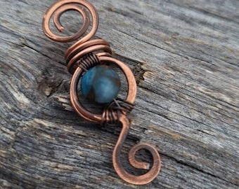 Copper Dreadlock Bead: Impression Jasper Stone, Handmade Hair Jewelry
