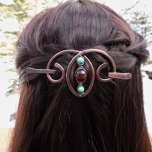 small hair barrette with tiger's eye stone, hair clips for women, celtic hair clip, copper hair slide, for fine, thin or thick hair pin