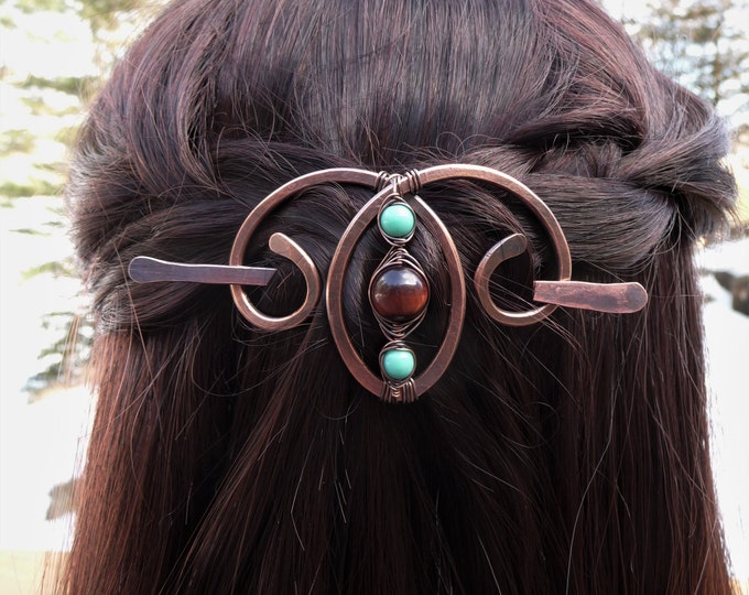 Small Hair Barrette With Tiger's Eye Stone, Hair Clips for Women