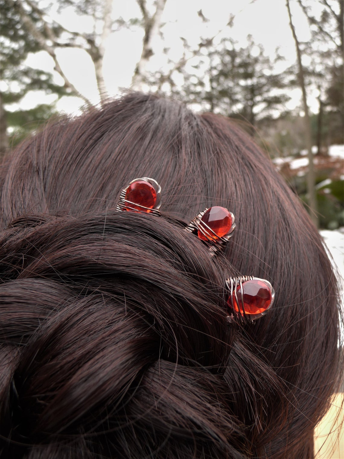 Copper Hair Pins Set of 3 Metal Hair Fork Stick Bun Holder Etsy