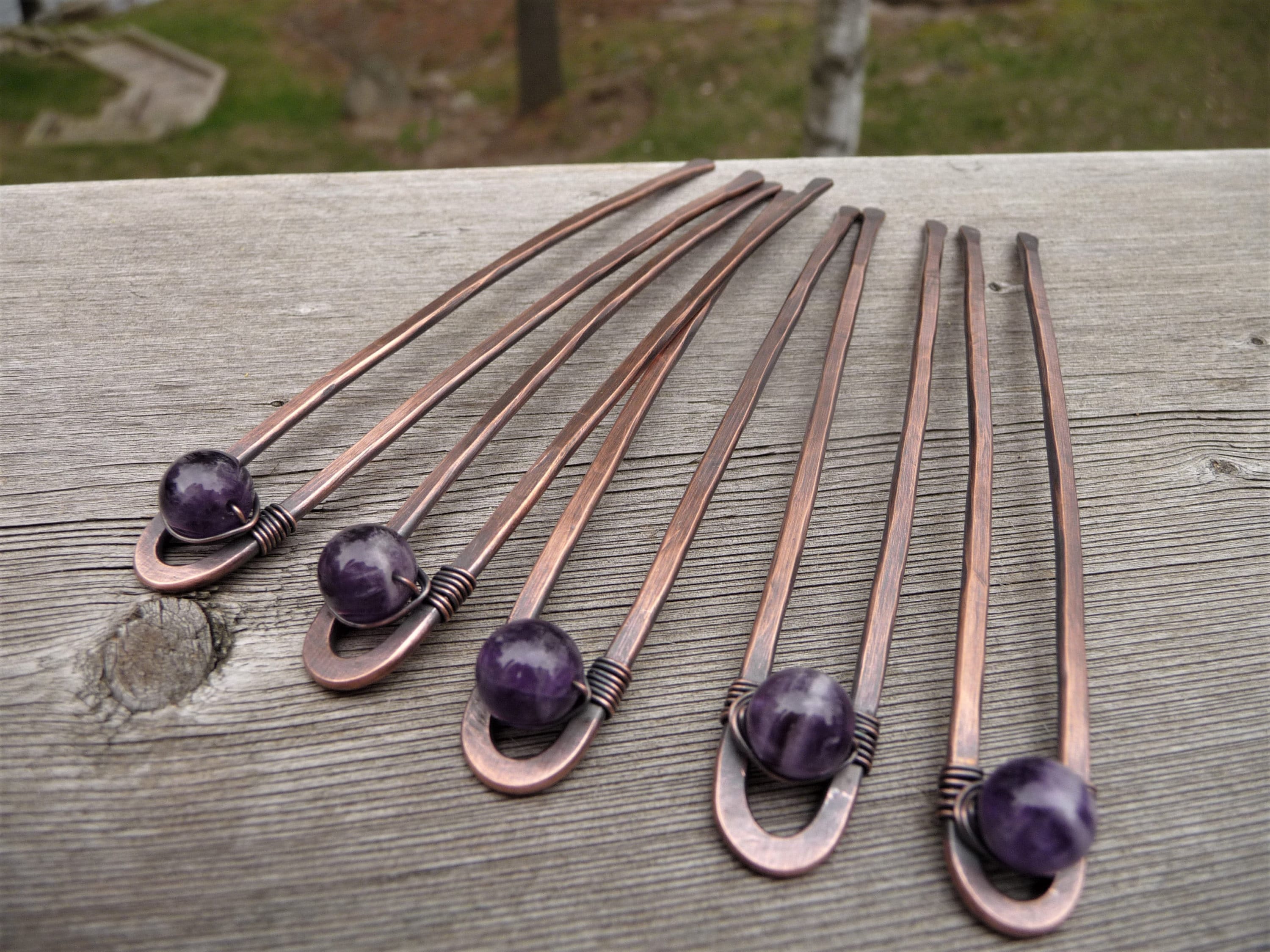 Genuine Copper and Amethyst Hair Accessories Bundle Raw Crystal Hair Pins With Copper, Silver, Gold – Buddha  main image 4