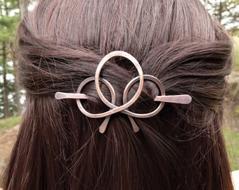 Small Celtic Copper Hair Clip with Stick