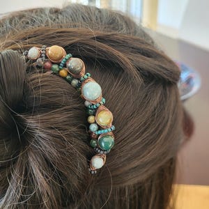 india agate stone hair comb fork for bun updos, hair accessories,chignon pin,hair stick, long hair accessory piece, french twist pins,copper