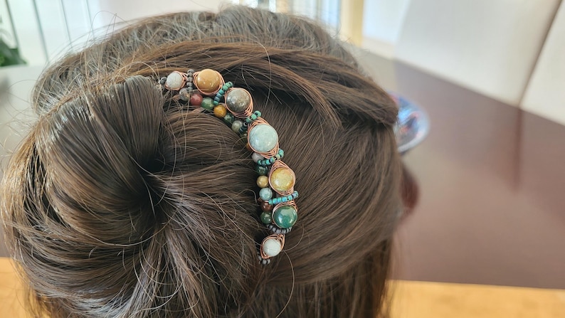 india agate stone hair comb fork for bun updos, hair accessories,chignon pin,hair stick, long hair accessory piece, french twist pins,copper
