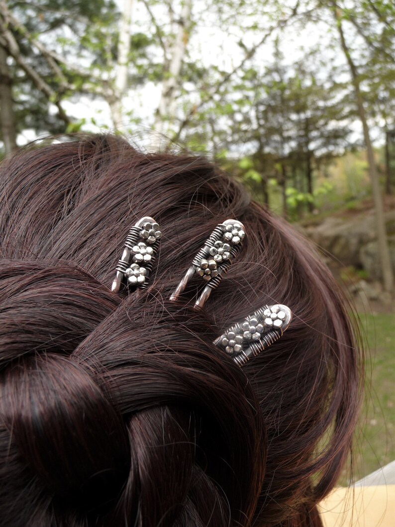 Metal French Hair Pins Set of 3 Copper Hair Fork Silver Etsy UK